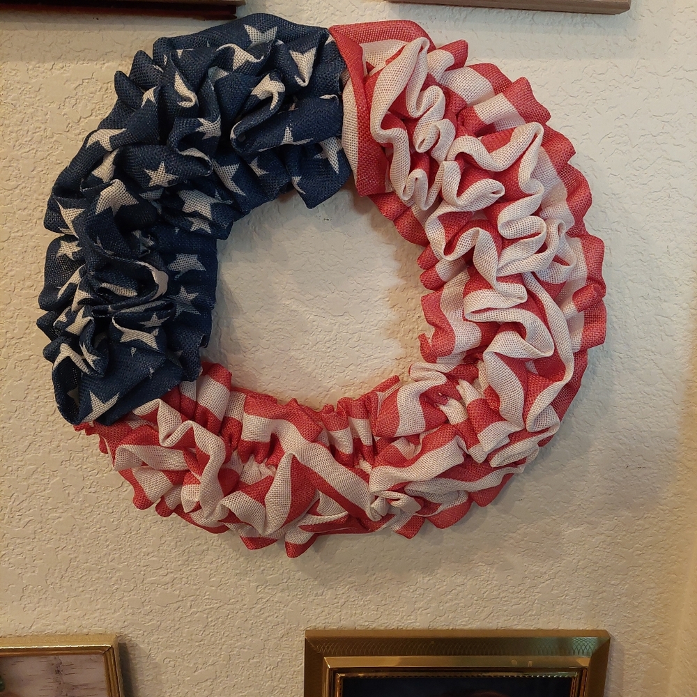Americana JULY 4TH WREATH Flag HANDMADE 15" - Like Pottery Barn CLEARANCE